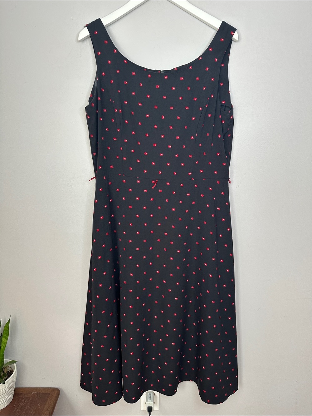 Sandra Darren Black Dress with Red Dot Accent